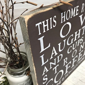 Funny Coffee sign, Wooden Sign Coffee, Home sign, Housewarming gift, This home runs on love, Family Saying, Wood Sign Saying, Coffee lover image 2