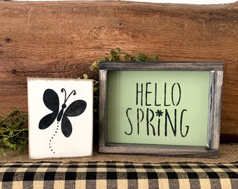 Hello Spring Set, Spring Tiered Tray Decor, Spring Signs, Spring Table Decor, Hello Spring Sign, Spring Flower, Spring Home Decor, Butterfly