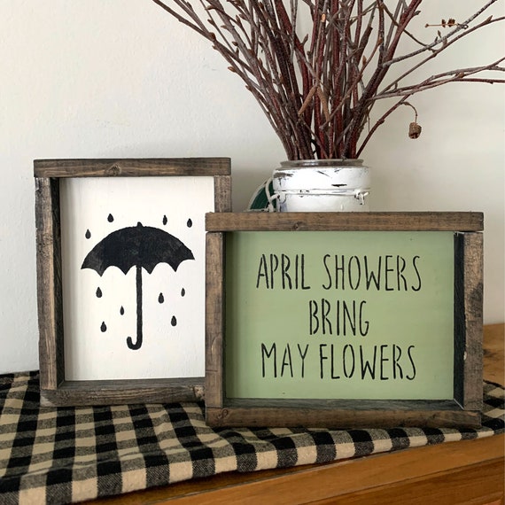 Spring Decor For Tiered Tray Springtime Signs April Showers Bring May Flowers Spring Farmhouse Signs Spring Garden Framed Signs Cute Sprin
