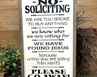 Rustic Framed Sign, No Soliciting, Front Door Decor, Front Door Sign, Housewarming Gift, Go Away Sign, Girl Scout Cookie theme, Welcome Sign