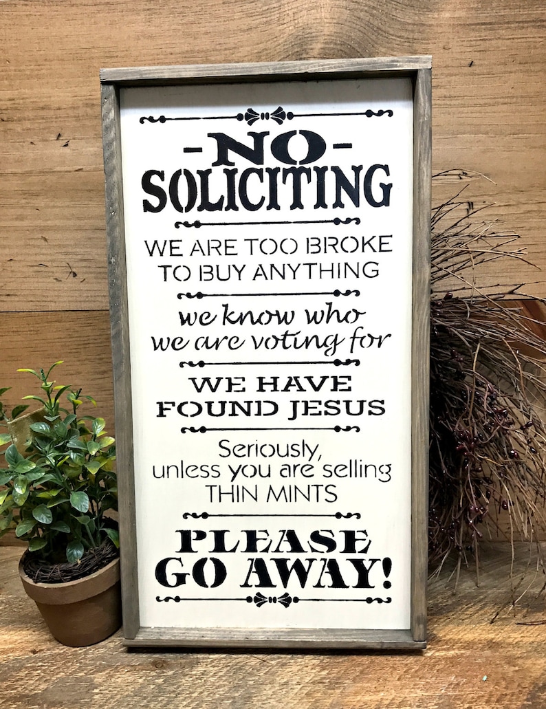 rustic framed sign no soliciting front door decor front etsy