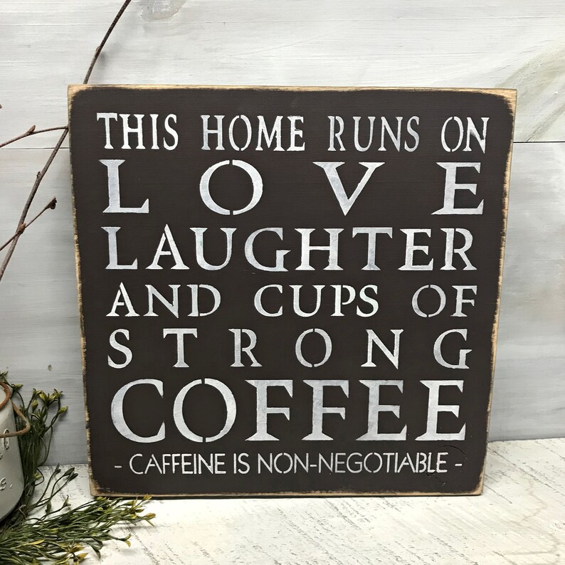 Funny Coffee sign, Wooden Sign Coffee, Home sign, Housewarming gift, This home runs on love, Family Saying, Wood Sign Saying, Coffee lover image 1