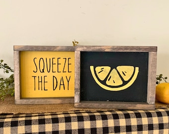 Squeeze The Day, Summer Signs, Summer Decor, Lemon Lover Gift, Tiered Tray Decor, Lemon Decor, Lemon Signs, Lemon Kitchen, Summer Sign Decor