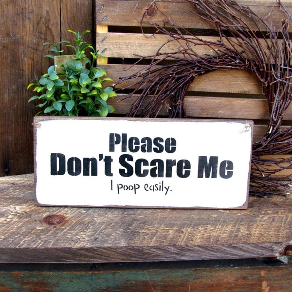 Funny Wooden Sign, Please Don't Scare Me...I poop easily, Funny Bathroom Sign, Bathroom Decor, Wood Sign Sayings, Gift For Friend