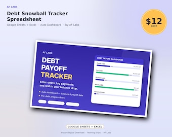 Debt Snowball Tracker for Beginners, Pay Off Debt Fast Spreadsheet Google Sheets, Motivation Dashboard Excel, Debt Free Plan