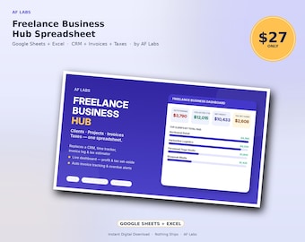 Freelance Business Planner, Self Employed Income Expense Tracker with Tax Estimator, Time Tracking Invoice Dashboard, Excel Sheets