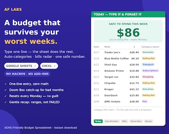 ADHD Budget Spreadsheet Google Sheets, ADHD Friendly Budget Template, Easy Budget Planner, Bill Tracker, Neurodivergent Money Tracker, Excel