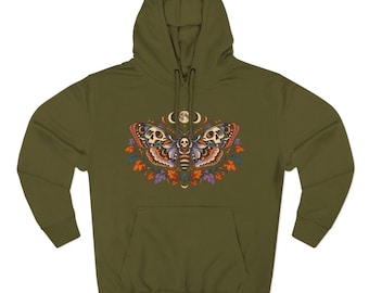 Death's-Head Moth Hoodie | Floral Skull Moth Chest Print