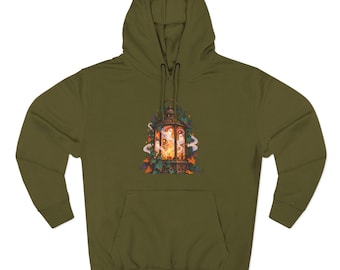 Autumn Lantern Illustration Hoodie | Cozy Fall Leaves, Warm Glow