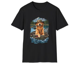 Golden Retriever Fishing Boat T-Shirt | Lake Mountain Outdoors