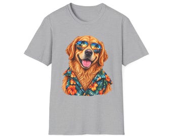 Golden Retriever in Hawaiian Shirt T-Shirt | Summer Dog Sunglasses Tee