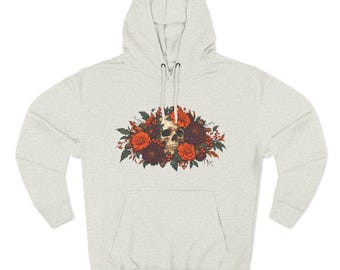 Skull with Red Roses Hoodie | Floral Skull Graphic Pullover