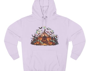 Haunted Pumpkin Patch Hoodie | Halloween Jack-o-Lanterns, Bats & Vines