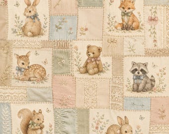 Woodland Baby Animals Seamless Pattern Bundle, Nursery Digital Paper, Watercolor Forest Quilt, Cottagecore Fabric PNG Pack