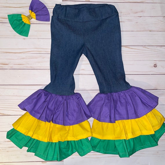 Girls Mardi Gras Tiered Bell Bottoms 