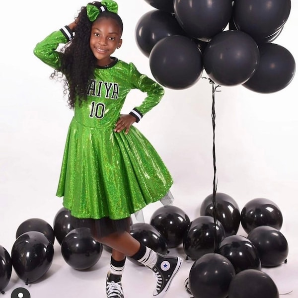 Girls sequin custom jersey dress/ birthday dress, sequin jersey, sneaker ball dress, girls skater dress, custom jersey dress