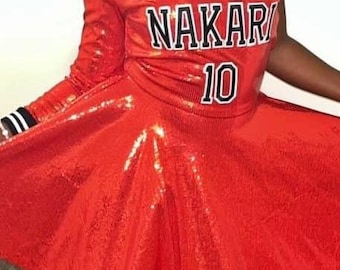 Girls Sequin One Shoulder Birthday Jersey Dress: Custom Name