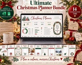 Ultimative Weihnachtsplaner-Tabelle | 14 Tabellenblätter (Excel-Paket) | Budgetplanung, Geschenke-Tracker, Speiseplan, Countdown | Digitaler Download