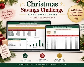 Weihnachts-Spar-Challenge-Tabelle (Excel) | 5 Spar-Herausforderungen + Geschenkbudget | Weihnachts-Sparplan | Digitaler Download