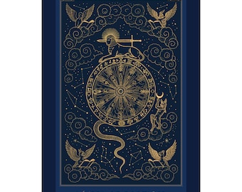 Wheel of Fortune Tarot Print | Deep Sky Celestial Gold Line Art (Navy)