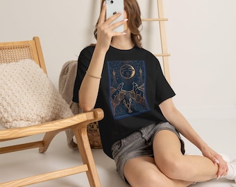 The Moon Tarot T-Shirt | Deep Sky Tarot Card Tee | Celestial Gold on Dark