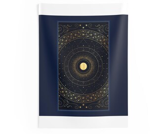 Celestial Tapestry | Deep Sky Tarot Card Back | Gold Star Mandala Wall Hanging