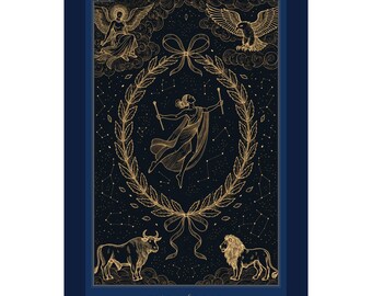 The World Tarot Art Print | Deep Sky Celestial Gold Line Art Navy