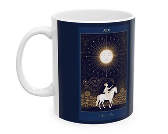 Sun Tarot Mug | Celestial Gold Ceramic | Deep Sky Tarot Art
