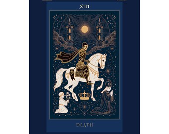 Death Tarot Art Print | Deep Sky Tarot | Celestial Gold Line Art on Navy