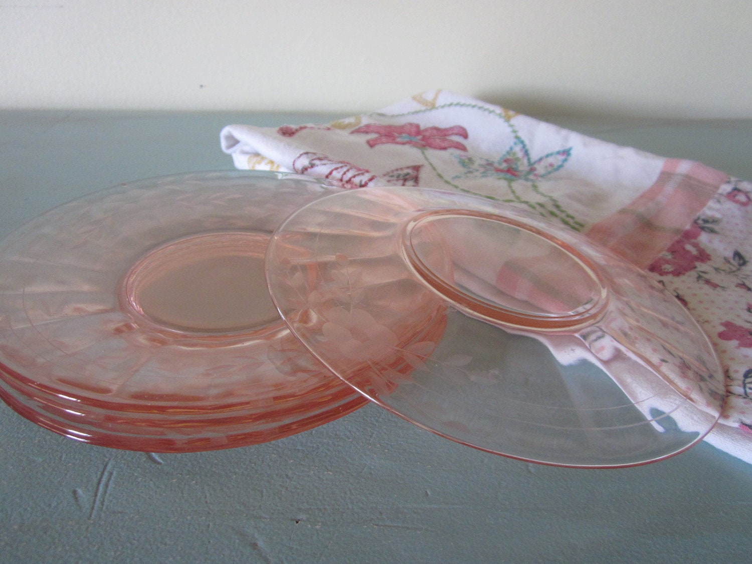 Pink Depression Glass Dessert Plates Etsy