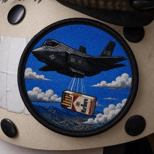 Military Morale Patch F-35 Cigarette Drop | Funny Aviation Hook & Loop Tactical Patch