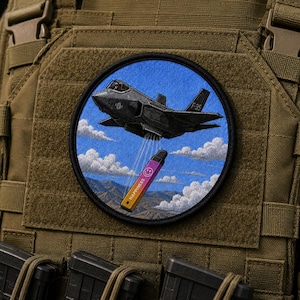 Zabawna wojskowa naszywka z motywem morale, naszywka F-35 Vape, 3-calowa na rzep lub do prasowania, prezent lotniczy, naszywka pilota serwisanta