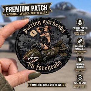 Gothic Pin Up Bomb Patch Funny Military Morale Patch Putting Warheads on Foreheads Patch Veteran Gift