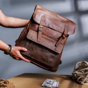 Handmade Vintage Leather Backpack, Full Grain Leather Laptop Backpack, Rustic Travel Rucksack, Men's & Women's Everyday Bag