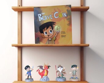 The Brave Coin Box Set | Children's Book with Coin & 4 Collectible Fantasy Figurines | Courage Book | Knight, Wizard, and Wizard Adventure