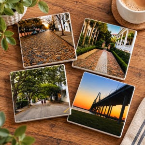 Charleston SC Ceramic Coaster Set | Southern Coastal Photography Decor (Set of 4)