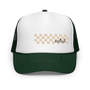 Selah Foam Trucker Hat | Minimal Christian Hat | Vintage Checkered Snapback | Faith-Inspired Cap