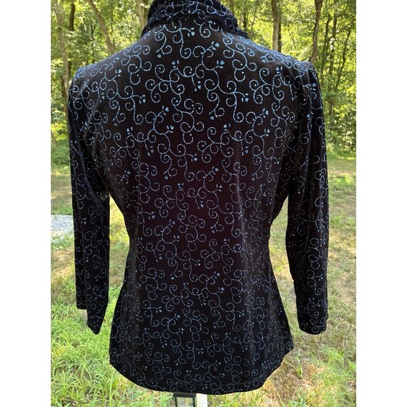 Vintage Y2K Black Velvet Small Glitter Scroll Cardigan Beaded Goth Fairy Grunge View 5