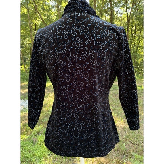 Vintage Y2K Black Velvet Small Glitter Scroll Cardigan Beaded Goth Fairy Grunge View 6
