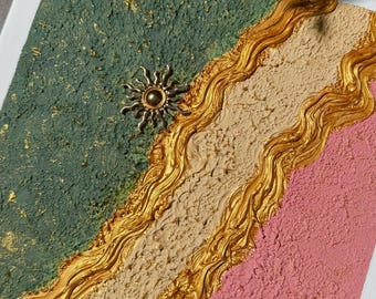 Pintura abstracta texturizada original | Arte mural en verde salvia, rosa palo y dorado | Técnica mixta acrílica sobre lienzo | Decoración moderna para el hogar