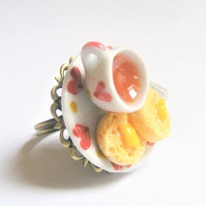 Food Jewelry, Crumpets and Tea Ring, Miniature Food Jewelry, Mini Food, Miniature Food Ring, Dolls House Food, Tea and crumpets, Kawaii ring image 3
