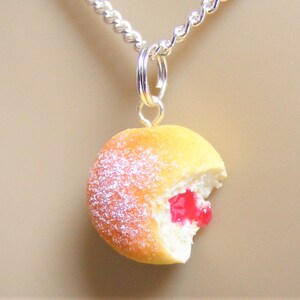 Food Jewelry, Jelly Donut Necklace, Jam Doughnut Necklace, Donut Pendant, Miniature Food, Mini Food, Do Nut Necklace, Kawaii Necklace, Sugar image 3