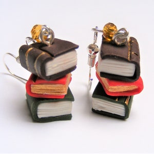 Stacked book earrings, Book Dangle earrings Stacked books drop earrings pile of books books charm books jewelry book worm book lover jewelry