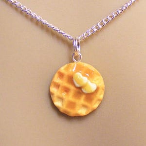 Food Jewelry Waffle Necklace, Waffle Pendant, Miniature Food Jewelry, Mini Food Jewellery, Polymer clay, Heart Necklace, Kawaii Necklace image 1