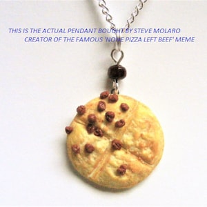 None Pizza with Left Beef Necklace, Pizza Necklace, Miniature Food Jewelry, Mini Food Pendant, Meme Jewelry, Pizza Pendant, Food Necklace image 1