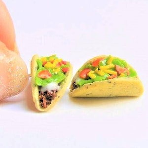 Food Jewelry Taco Earrings, Miniature Food Earrings, Mini Food, Taco Charm, Taco Jewelry, Mexican Food, Kawaii earrings  Clip on or Pierced