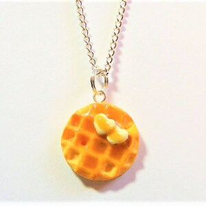 Food Jewelry Waffle Necklace, Waffle Pendant, Miniature Food Jewelry, Mini Food Jewellery, Polymer clay, Heart Necklace, Kawaii Necklace image 2