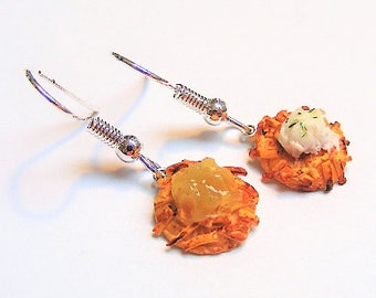 Food Jewelry, Latke Earrings, Miniature Food Jewellery, pierced and clip on, Mini Food, Potato Pancake Earrings, Jewish Earrings, Hanukkah