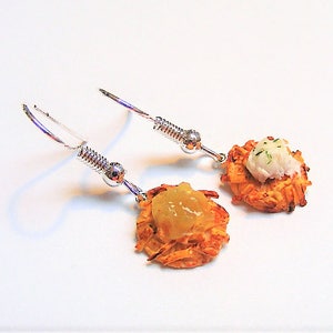 Food Jewelry, Latke Earrings, Miniature Food Jewellery, pierced and clip on, Mini Food, Potato Pancake Earrings, Jewish Earrings, Hanukkah