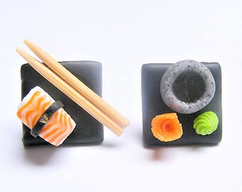 Food Jewelry Sushi Earrings, Miniature Food Earrings Mini Food Jewellery, Clip on and Pierced, Sushi Jewelry Sushi Charm Asian food Earrings